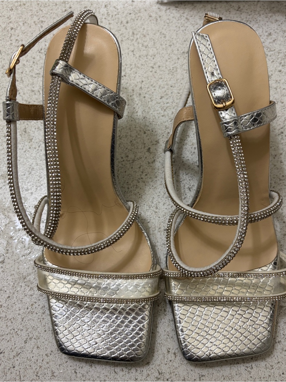 SHEIN White Rhinestone Ankle-Strap Kitten Heel Sandals